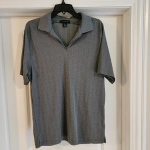 Via Europa Men's Gray textured zipper polo medium